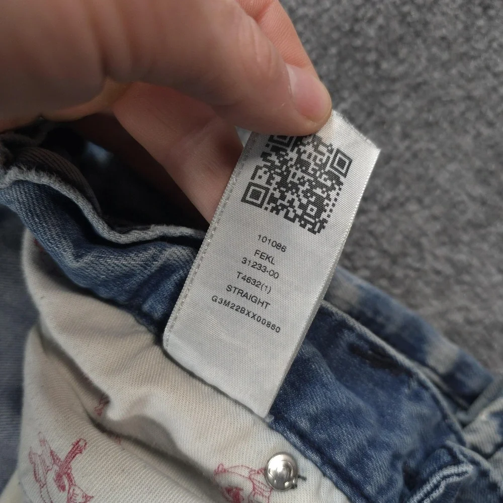 True Religion Jeans Mens 30x33 Light Wash Denim Ricky Straight Logo Casual Prep